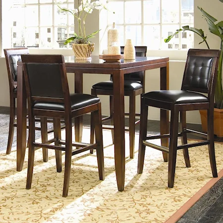 5-Piece Square Bar Table & Upholstered Leather Bar Height Stool Set